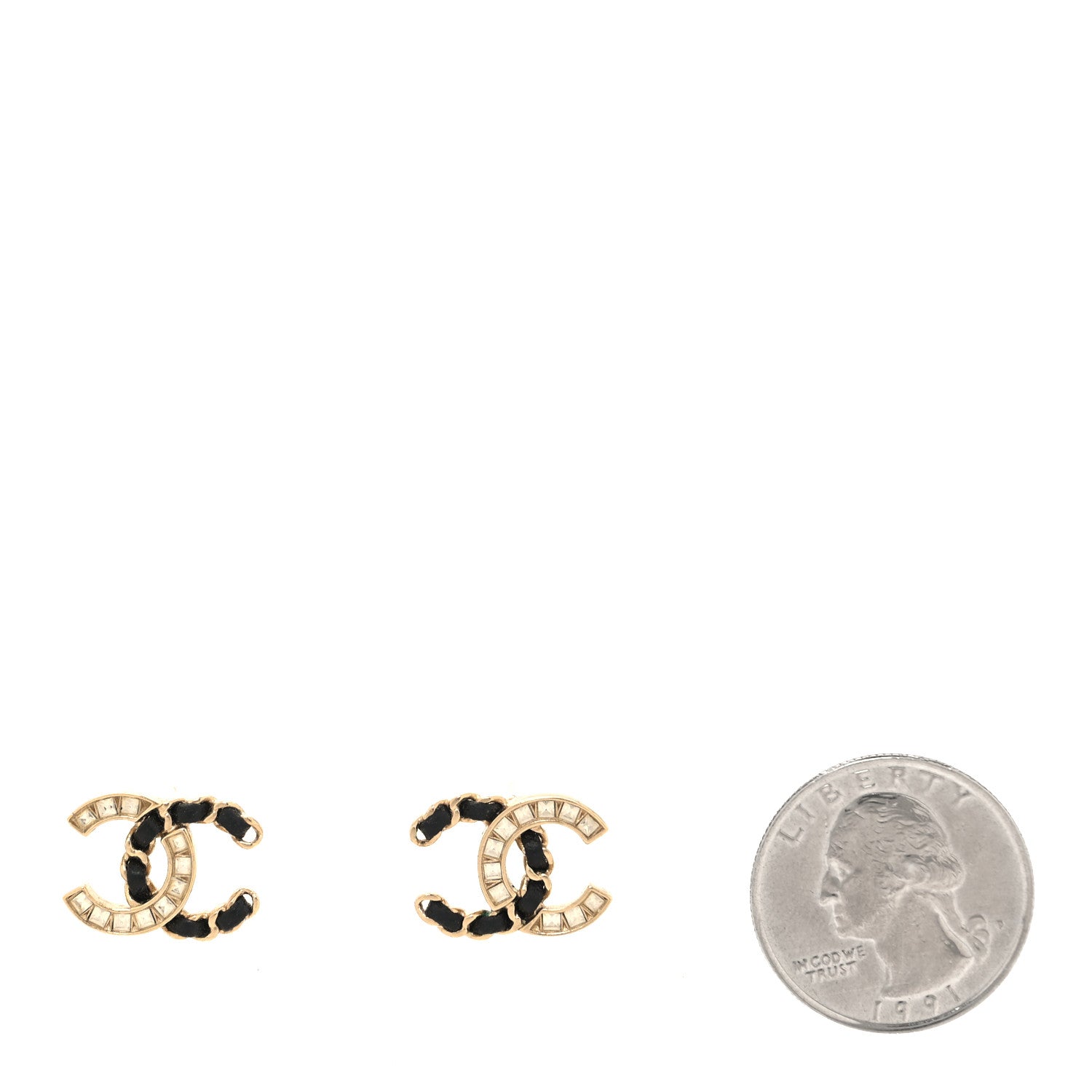 Chanel Crystal Baguette Lambskin Chain CC Vintage Allure Stud Earrings Black Gold 2 of 4