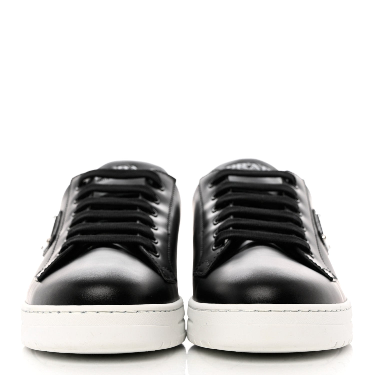 Prada Spazzolato Rois Triangle Womens Downtown Low Top 30mm Sneakers 40 Black White 2 of 9