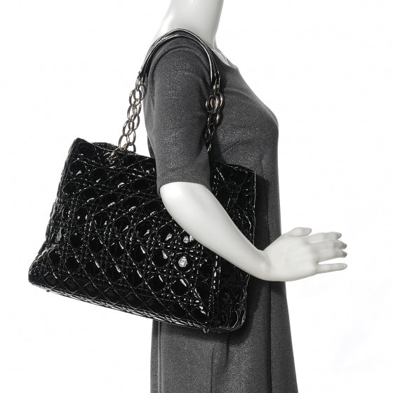 Patent Cannage Dior Soft Shopping Tote Black