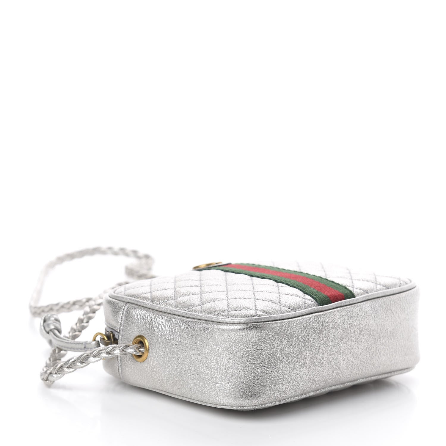 Gucci Laminated Nappa Web Trapuntata Mini GG Shoulder Bag Argento 3 of 8