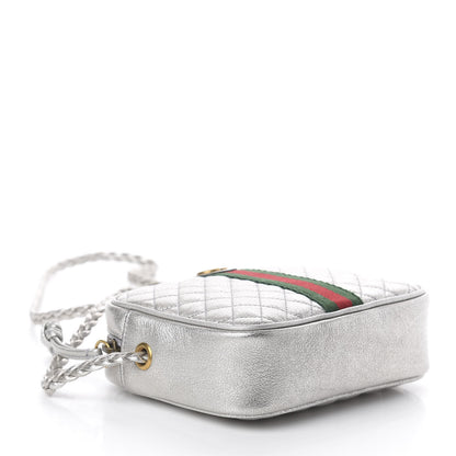 Gucci Laminated Nappa Web Trapuntata Mini GG Shoulder Bag Argento 3 of 8