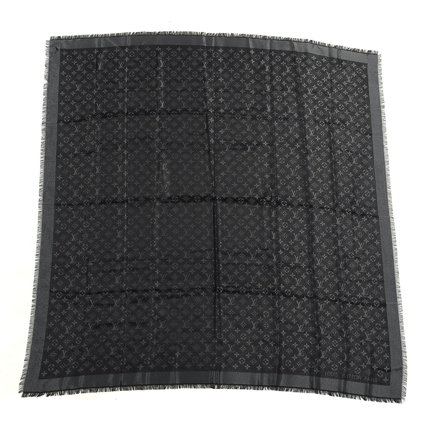 Silk Lurex Wool Monogram Shine Shawl Black