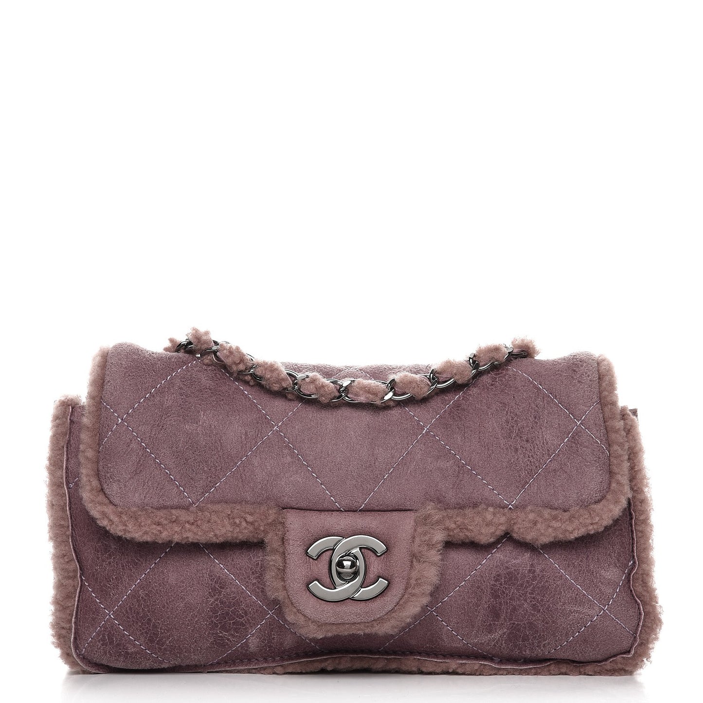 Shearling Quilted Medium Single Flap Purple
