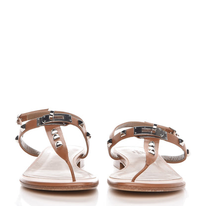 Hermes Calfskin Studded Olivia Sandals 37.5 Palissandre 2 of 9