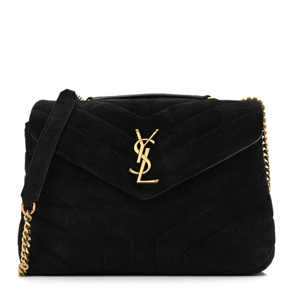 Saint Laurent Suede Calfskin Y Quilted Monogram Small Loulou Chain Satchel Black 1 of 11