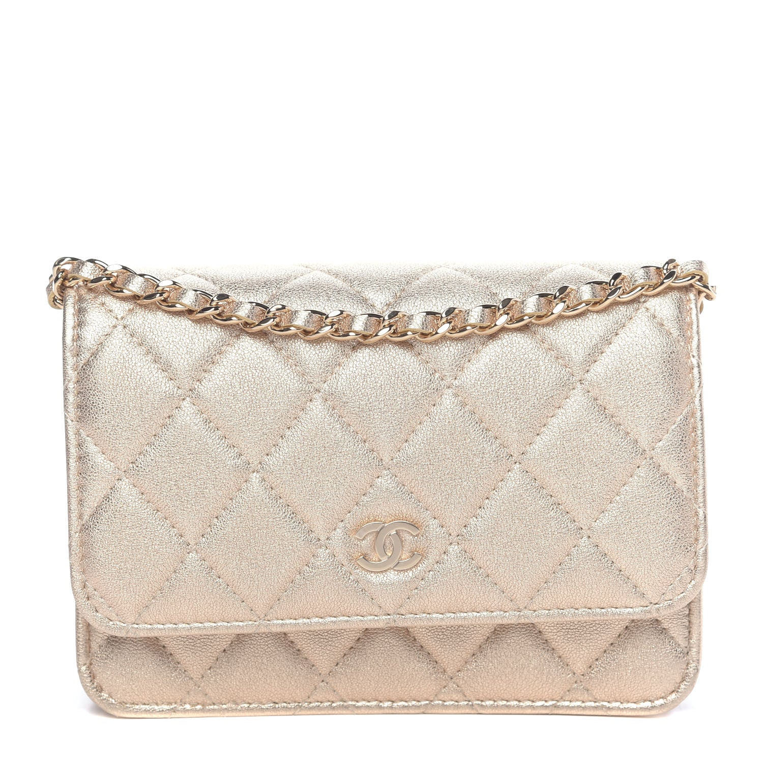 Chanel Metallic Lambskin Quilted Mini Wallet On Chain WOC Gold 1 of 11