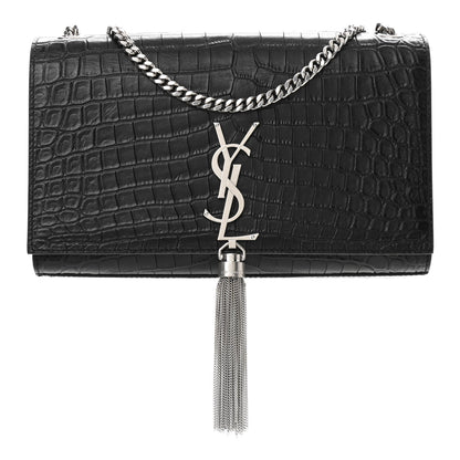 Saint Laurent Calfskin Crocodile Embossed Medium Classic Monogram Kate Tassel Satchel Black 1 of 11