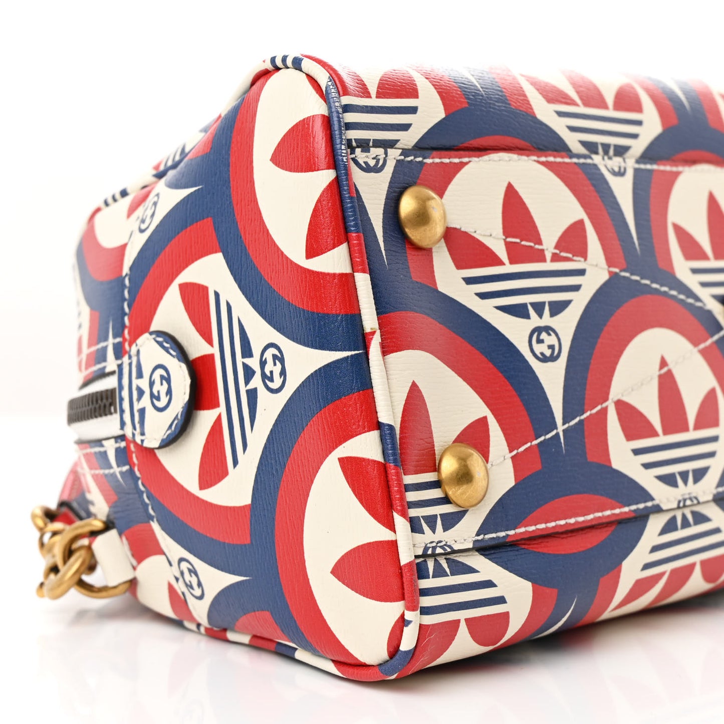 X ADIDAS Shangai Calfskin Web Trefoil Interlocking G Mini Duffle Bag Red White Blue