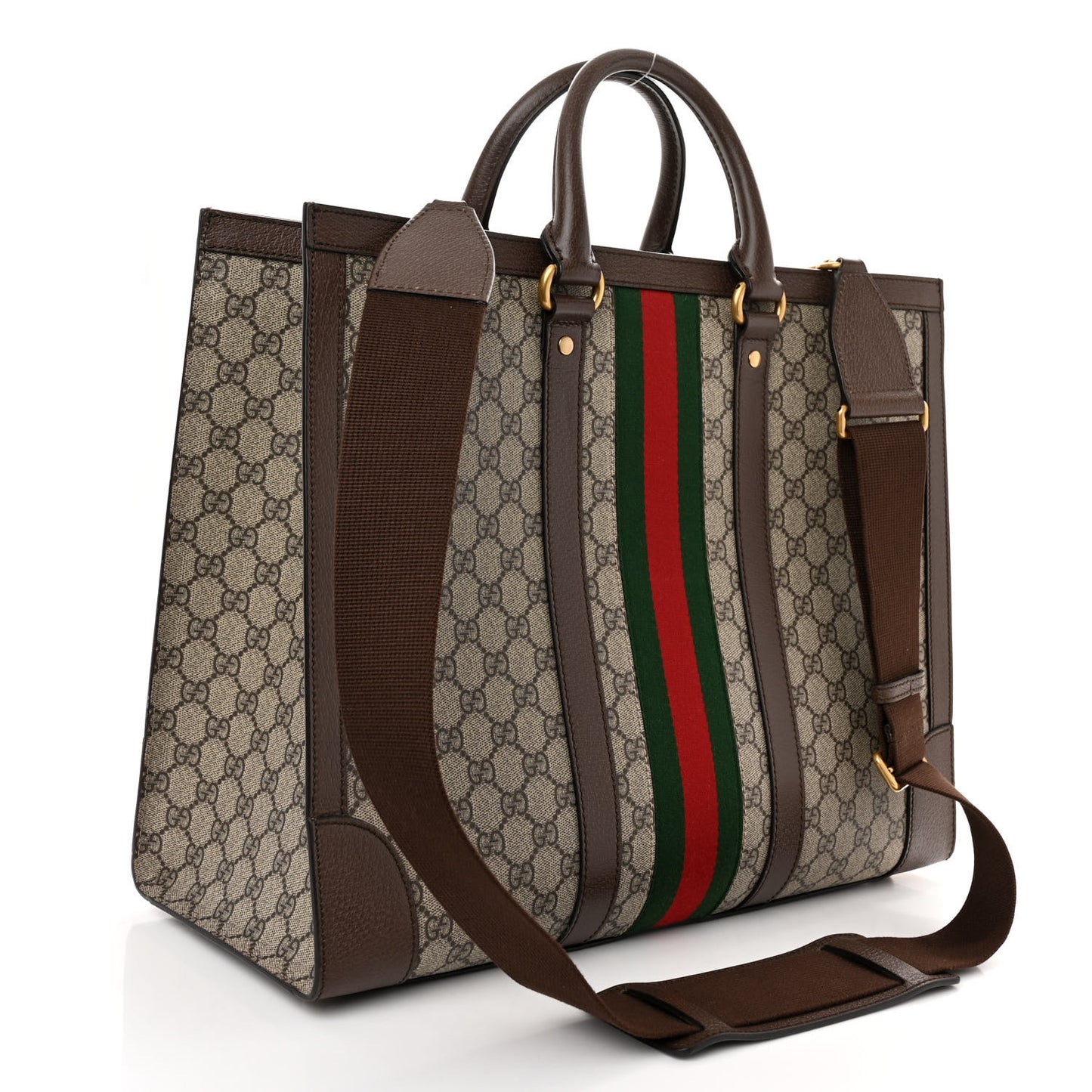 GG Supreme Monogram Textured Dollar Calfskin Web Large Ophidia Tote Bag Beige Ebony