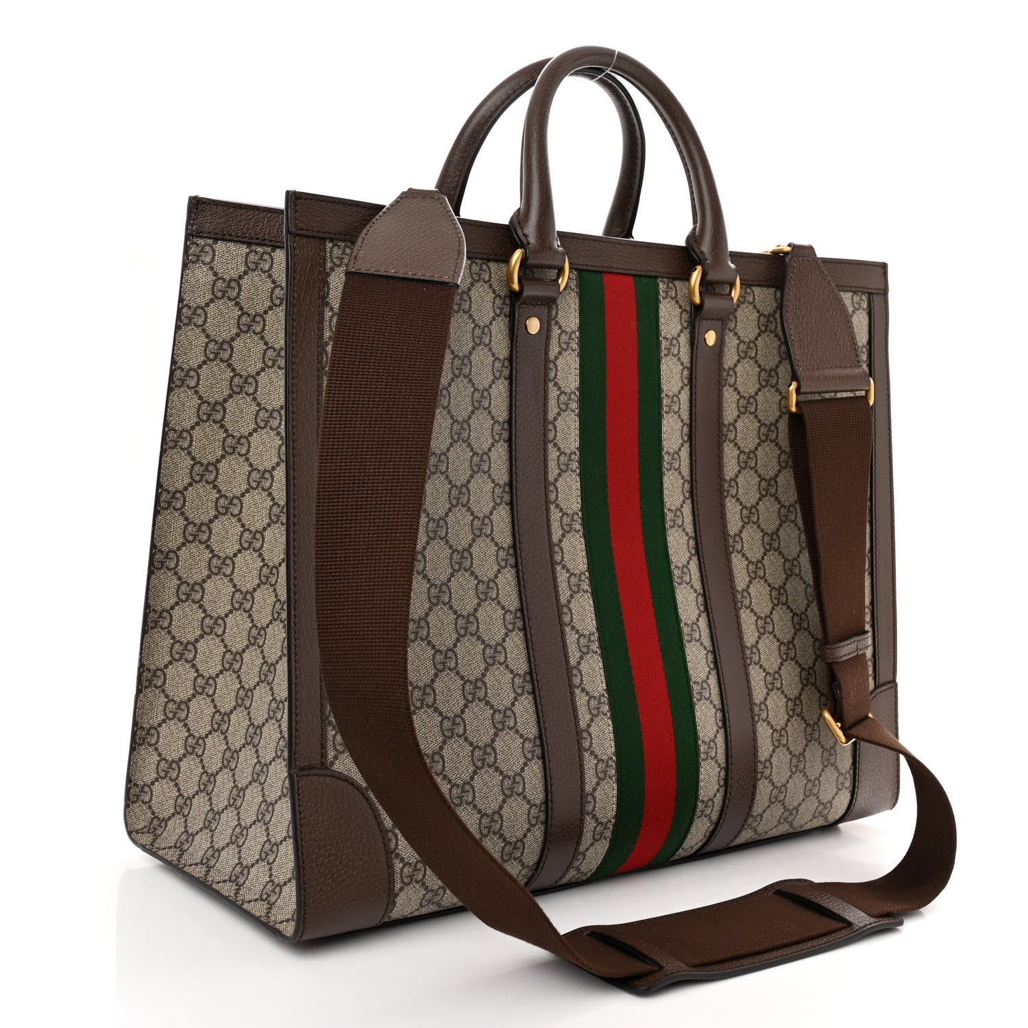 Gucci GG Supreme Monogram Textured Dollar Calfskin Web Large Ophidia Tote Bag Beige Ebony 3 of 11