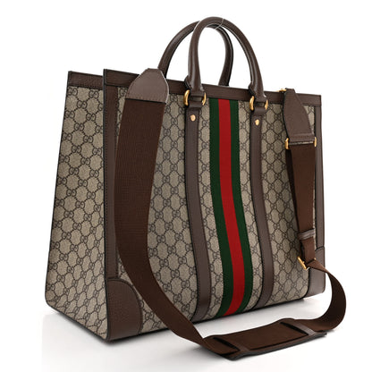 Gucci GG Supreme Monogram Textured Dollar Calfskin Web Large Ophidia Tote Bag Beige Ebony 3 of 11