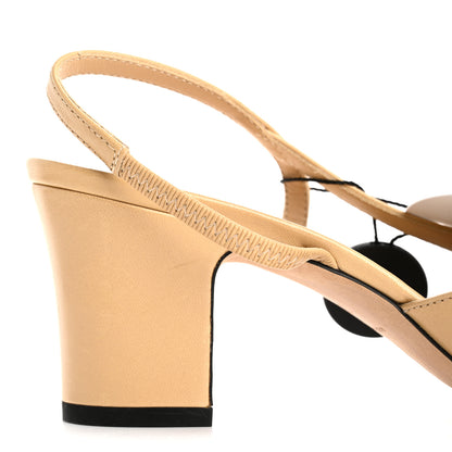Chanel Goatskin Grosgrain Cap Toe CC Slingback Pumps 38 Beige Black 11 of 12