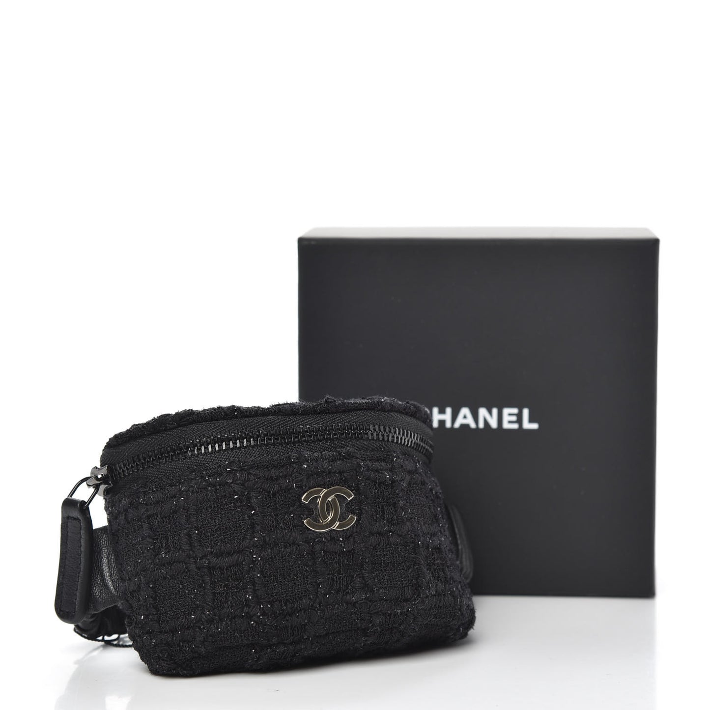 Tweed Lambskin Quilted Arm Coin Purse Black