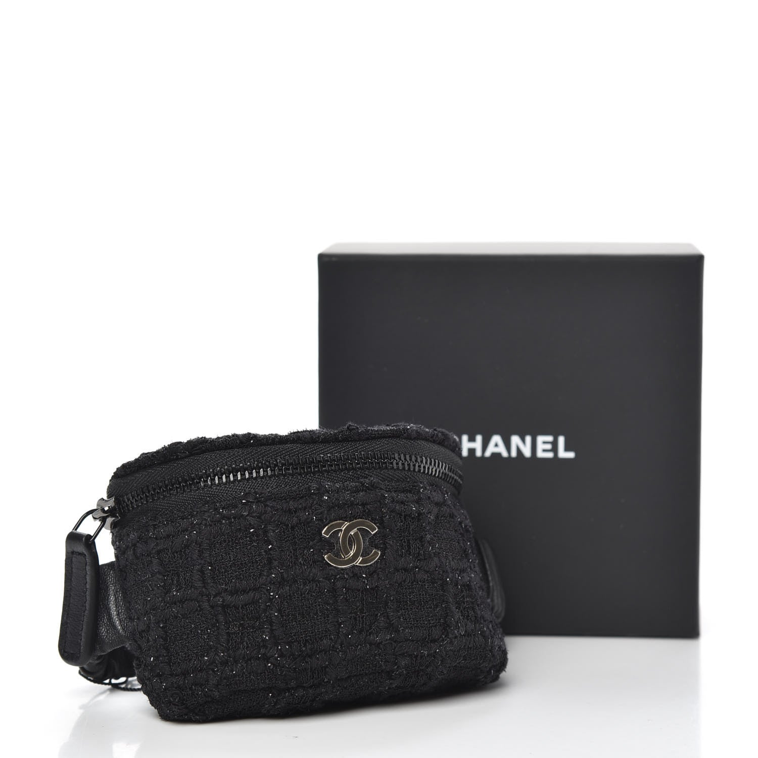 Chanel Tweed Lambskin Quilted Arm Coin Purse Black 7 of 7