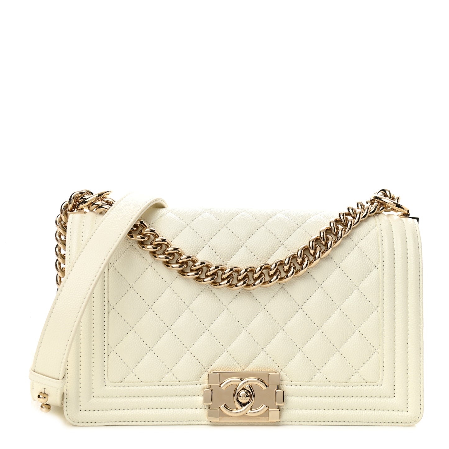 Caviar Quilted Medium Boy Flap White