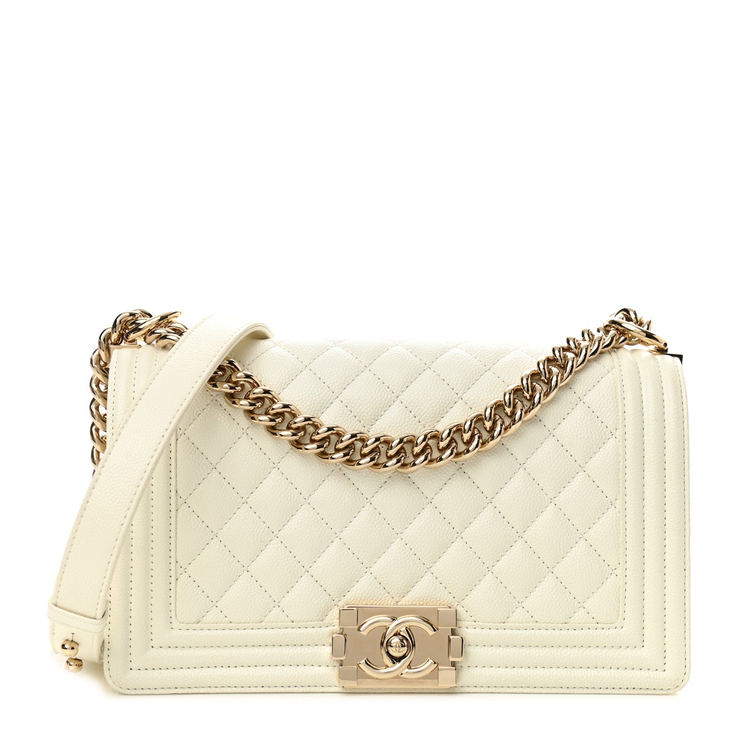 Chanel Caviar Quilted Medium Boy Flap White 1 of 9