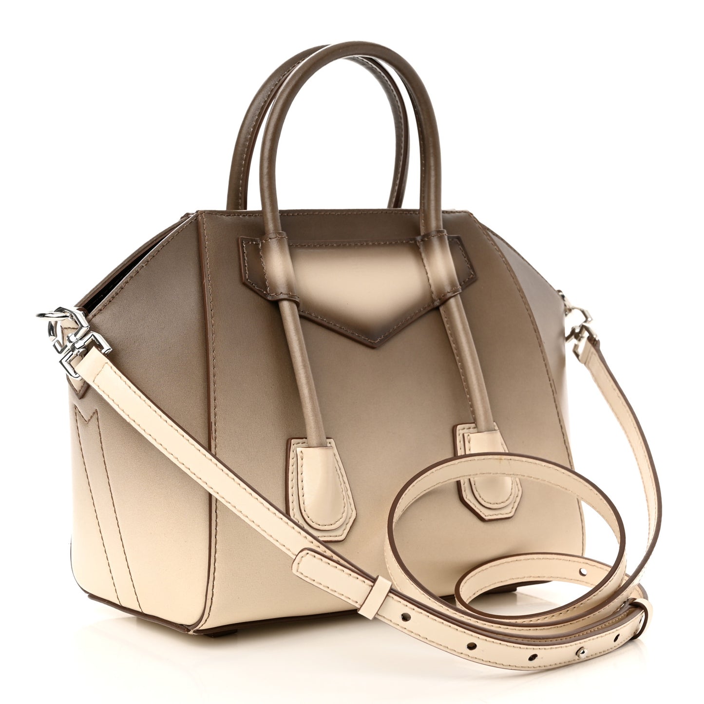 Box Calfskin Gradient Mini Lock Antigona Shoulder Bag Brown Beige