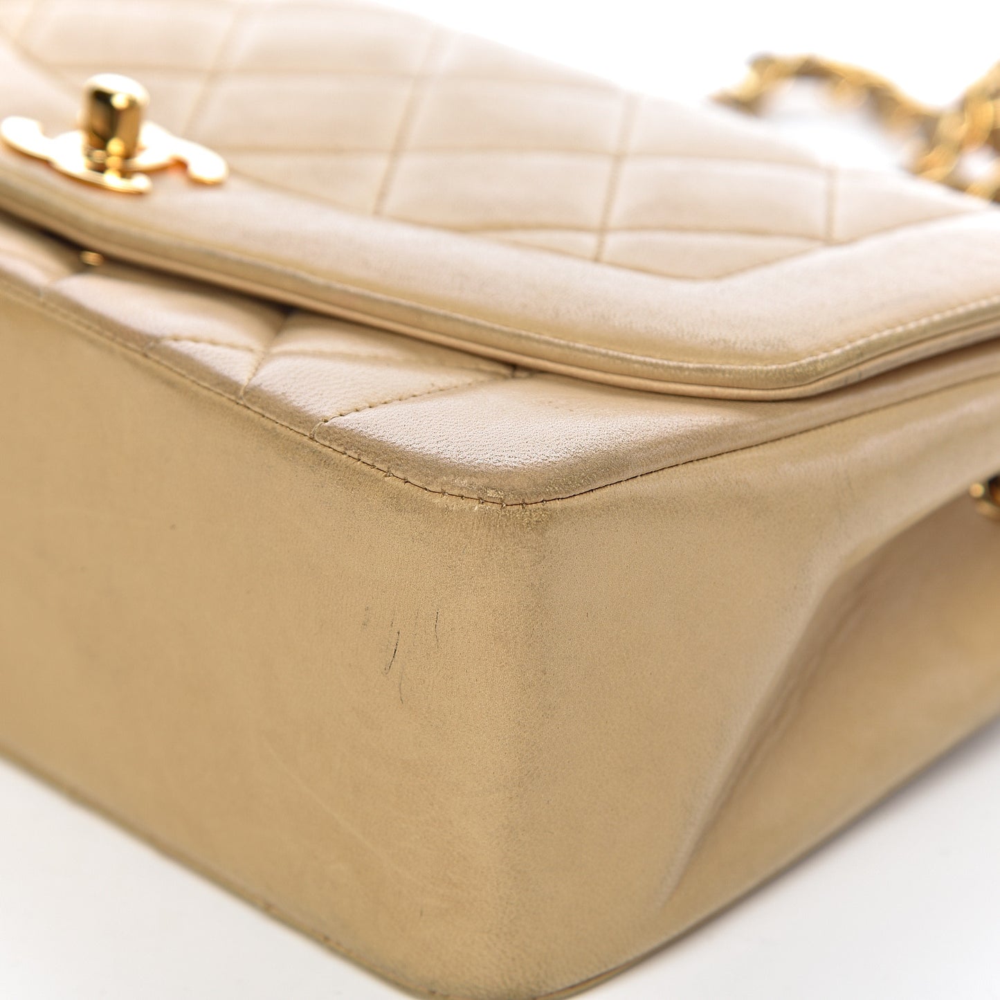 Lambskin Quilted Small Flap Beige