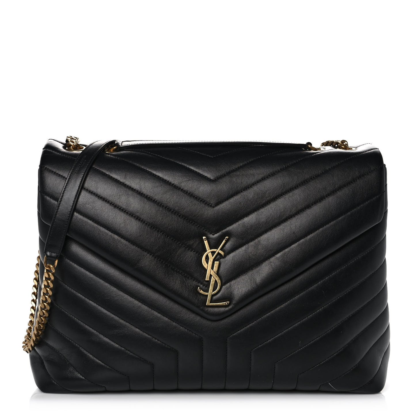 Calfskin Y Quilted Monogram Large Loulou Chain Satchel Black