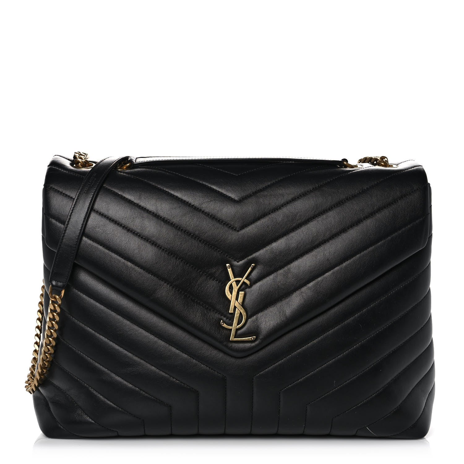 Saint Laurent Calfskin Y Quilted Monogram Large Loulou Chain Satchel Black 1 of 12