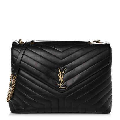 Saint Laurent Calfskin Y Quilted Monogram Large Loulou Chain Satchel Black 1 of 12