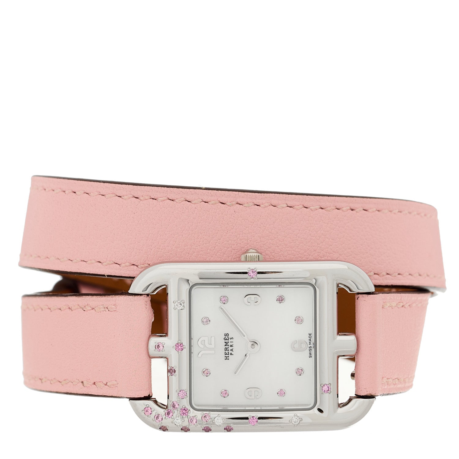Hermes Stainless Steel Swift Diamond Pink Sapphire Mother of Pearl 23mm Cape Cod Double Tour Quartz Watch Rose Sakura 2 of 4