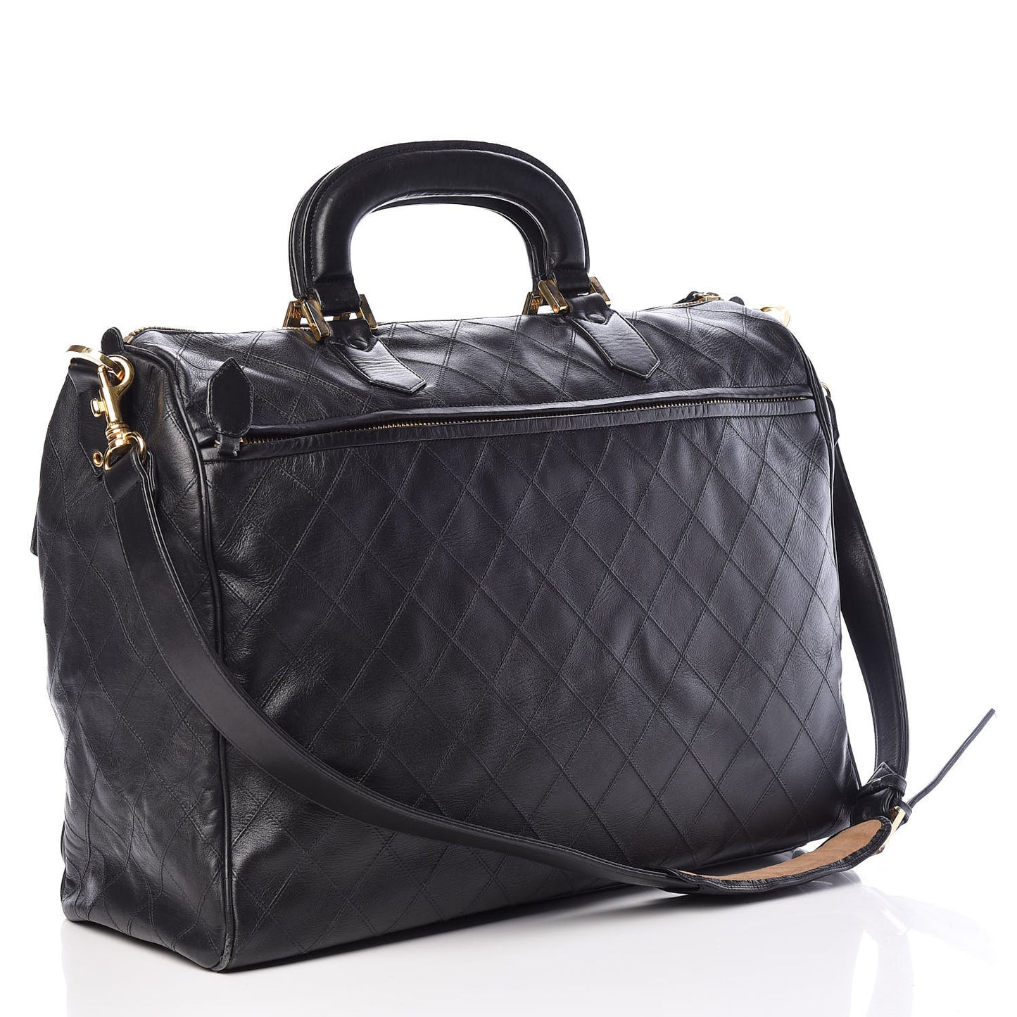 Calfskin Diamond Stitched Duffle Bag Black