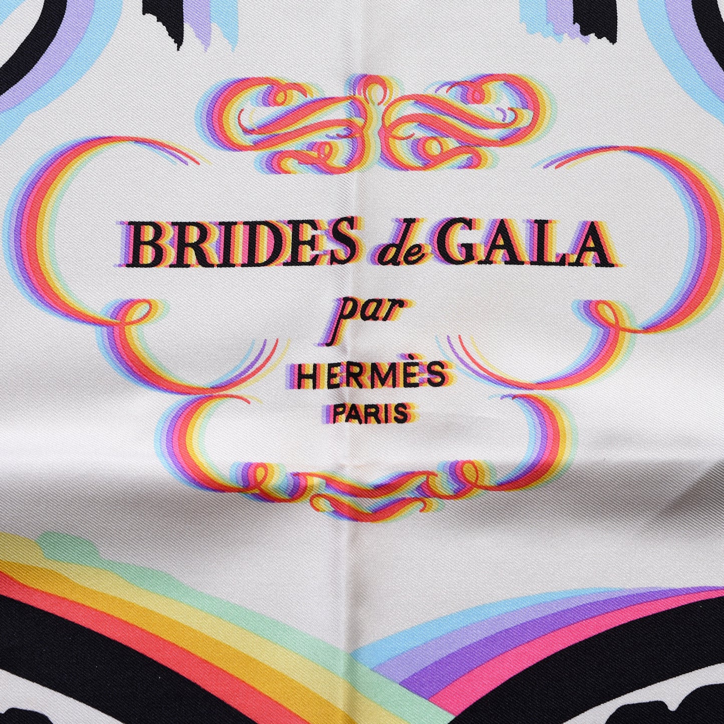 Silk Brides De Gala Shadow Scarf 90 Creme Black Rose Fluo