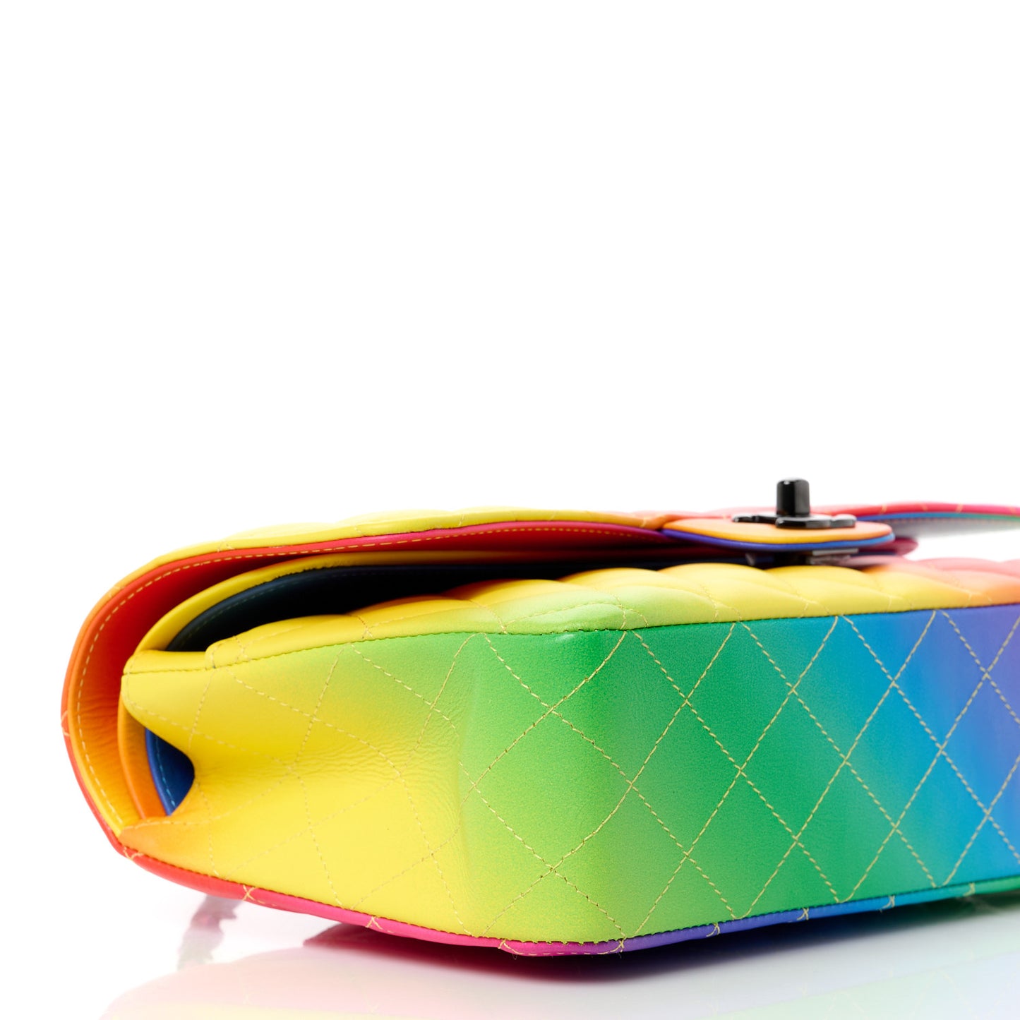 Calfskin Quilted Medium Rainbow Double Flap Multicolor