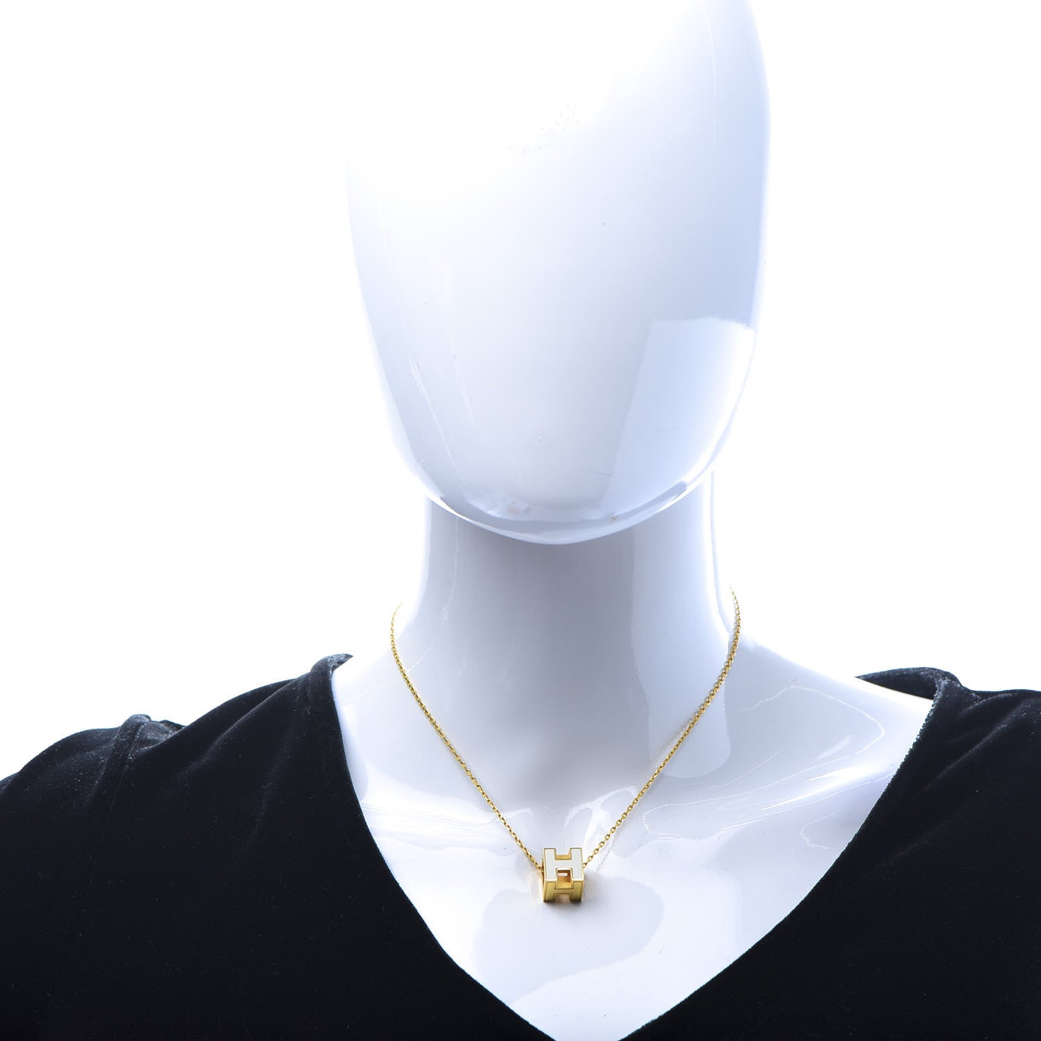 Hermes Gold Lacquered Cage d' Pendant Necklace White 2 of 5