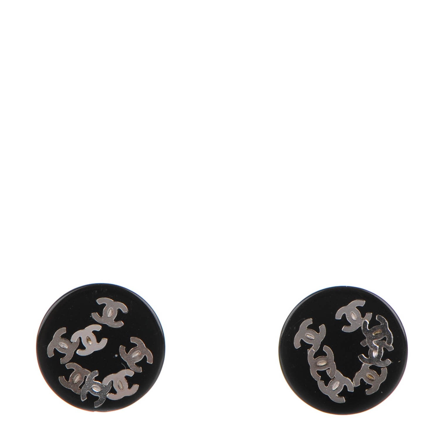 Chanel Resin CC Earrings Black Silver 1 of 4