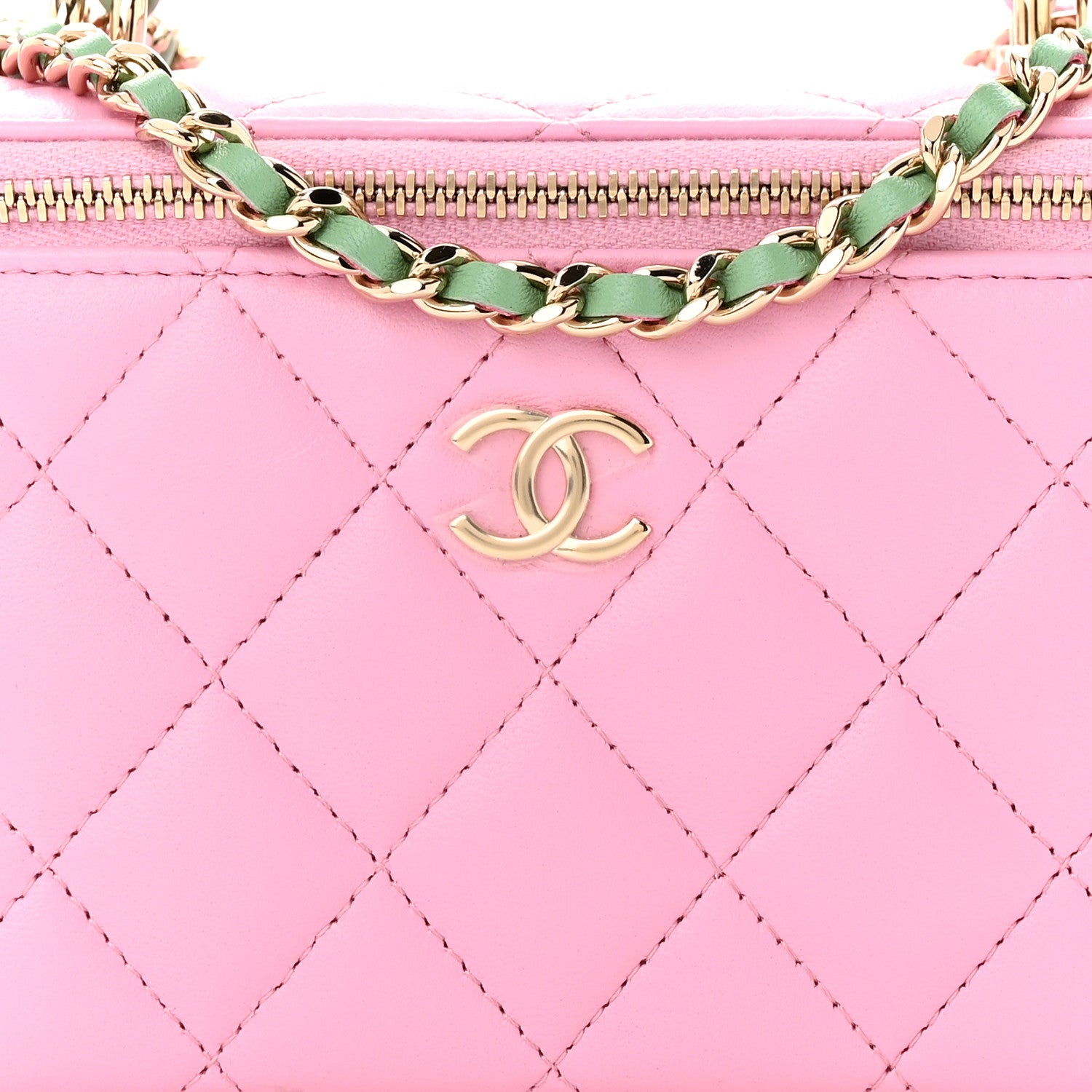 Chanel Lambskin Quilted Small Top Handle Vanity Case With Chain Lilac Light Green 8 of 12