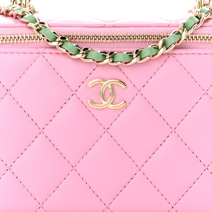 Chanel Lambskin Quilted Small Top Handle Vanity Case With Chain Lilac Light Green 8 of 12
