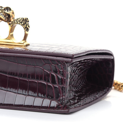 Alexander McQueen Shiny Crocodile Embossed Jeweled Satchel Burgundy 8 of 8