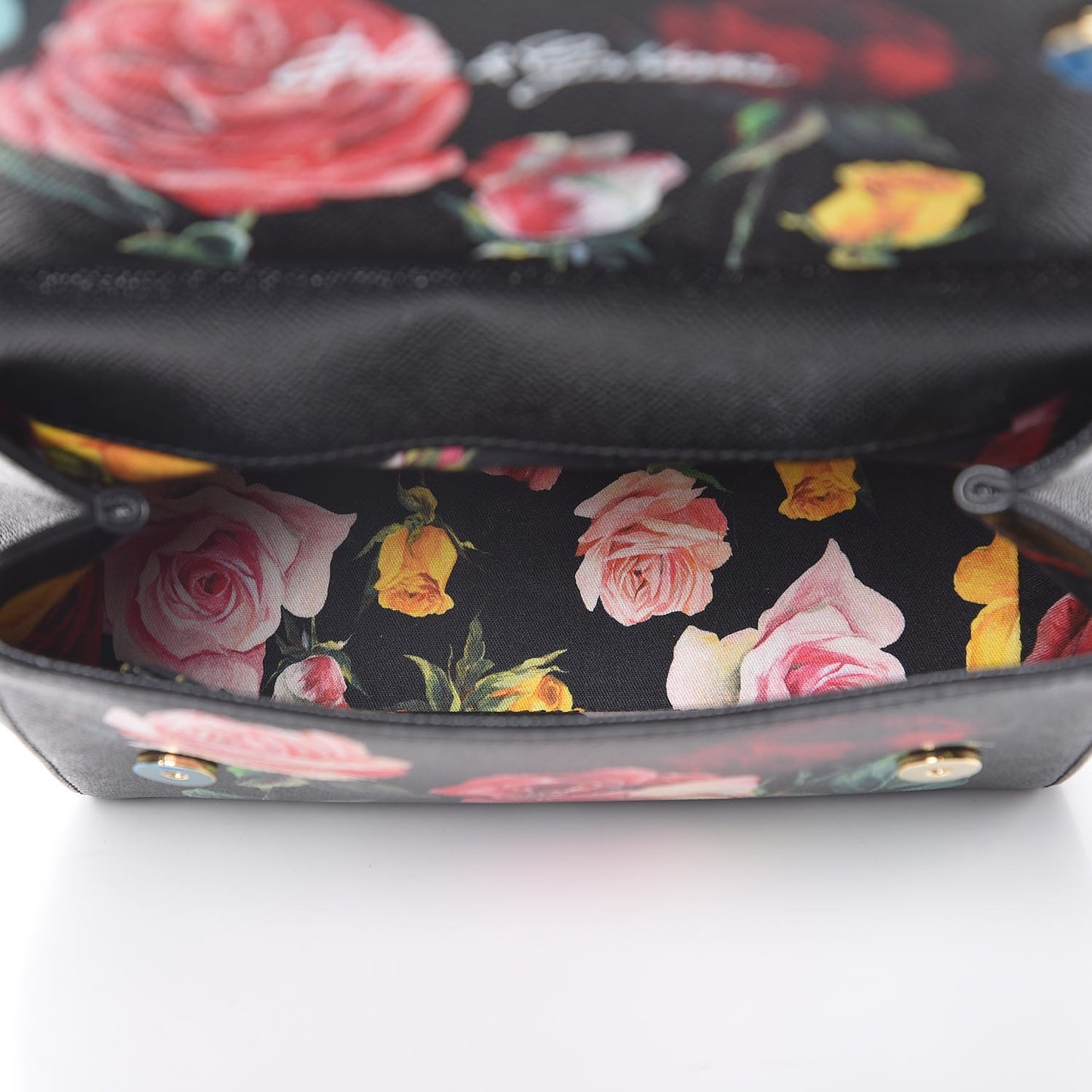 Dauphine Roses Print Small Miss Sicily Satchel Black