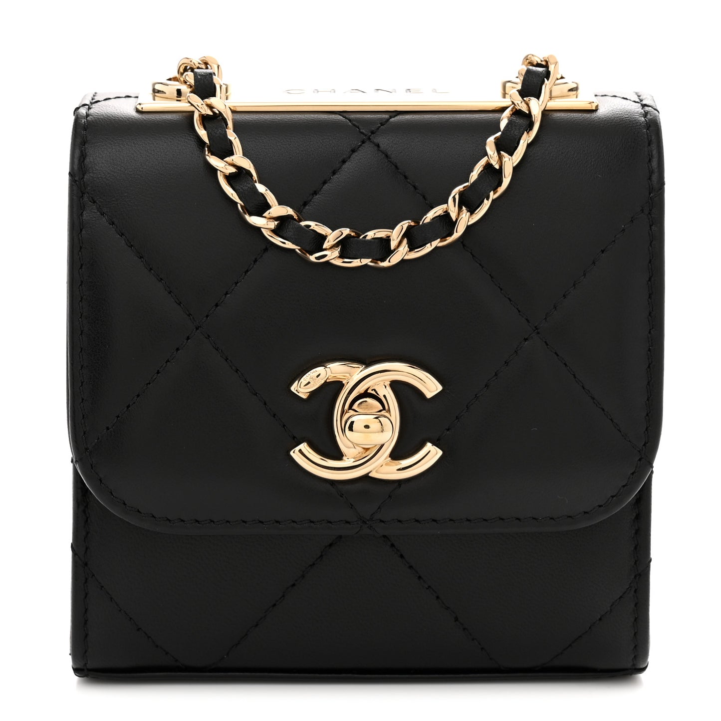 Lambskin Quilted Mini Trendy CC Chain Wallet Black