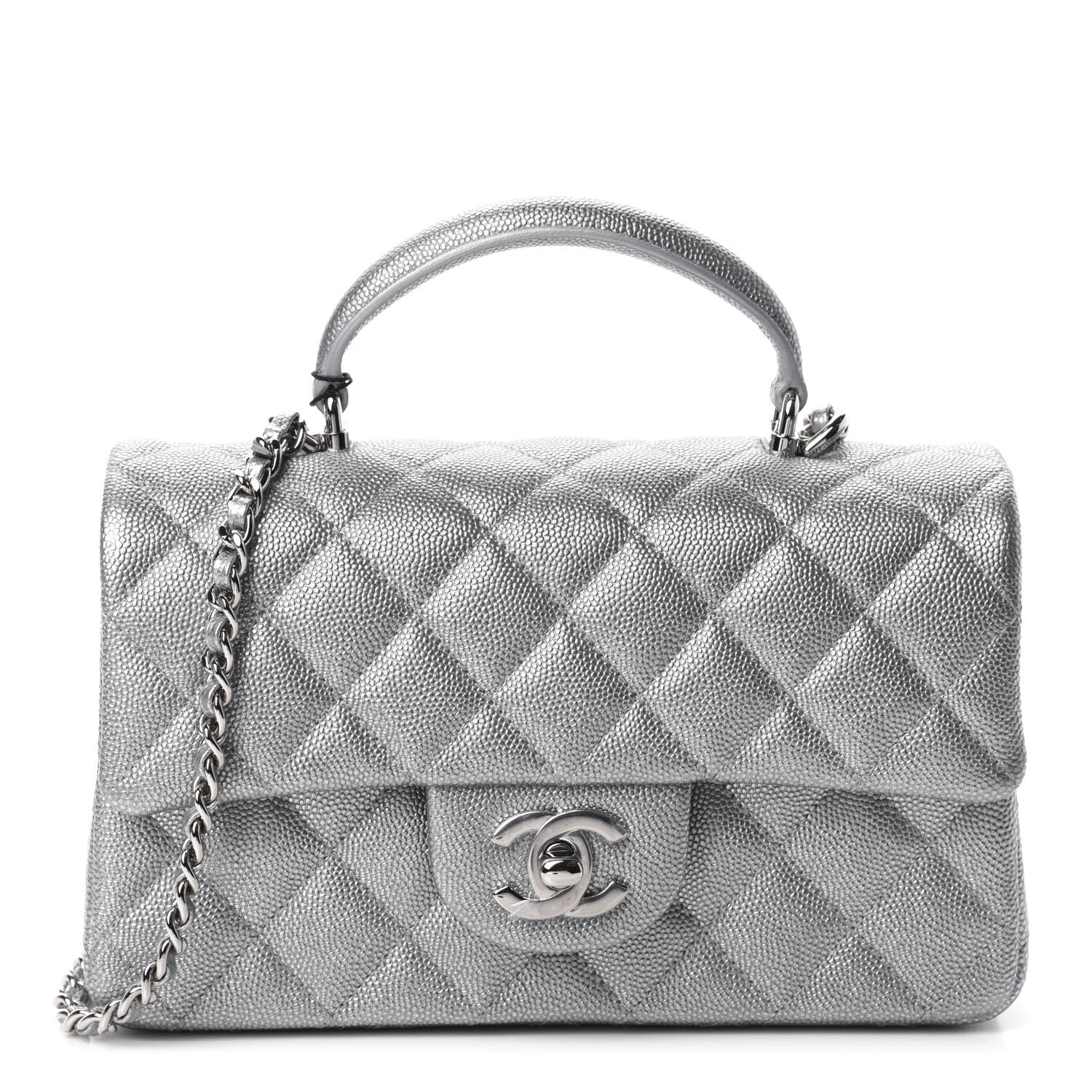 Chanel Metallic Caviar Quilted Mini Top Handle Rectangular Flap Silver 1 of 10