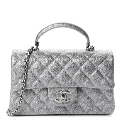 Chanel Metallic Caviar Quilted Mini Top Handle Rectangular Flap Silver 1 of 10