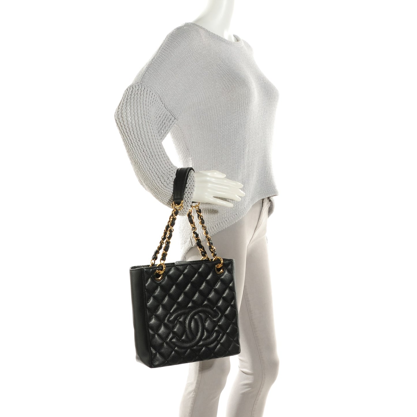 Caviar Quilted Petit Shopping Tote PST Black