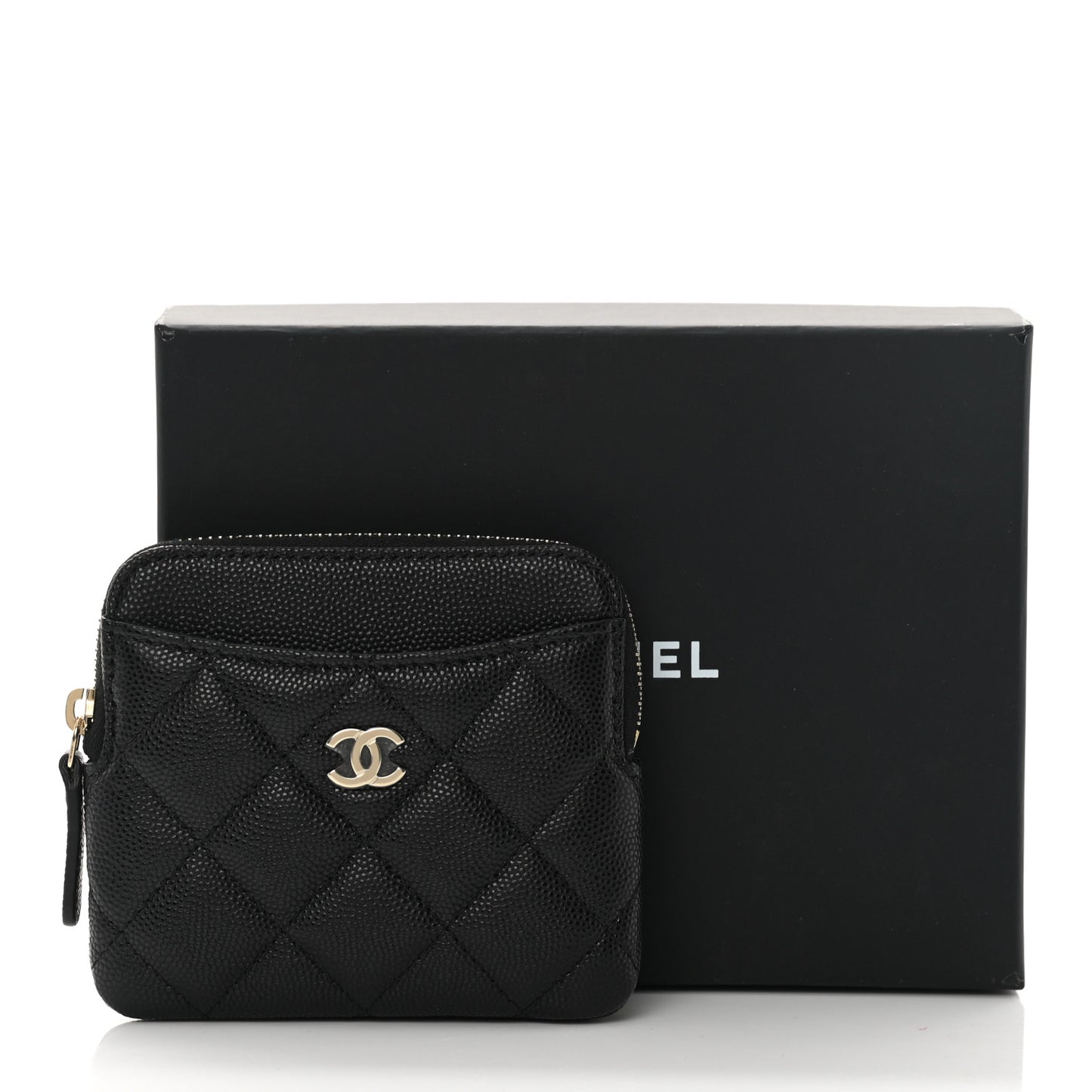 Caviar Quilted Zip Card Holder Wallet Black