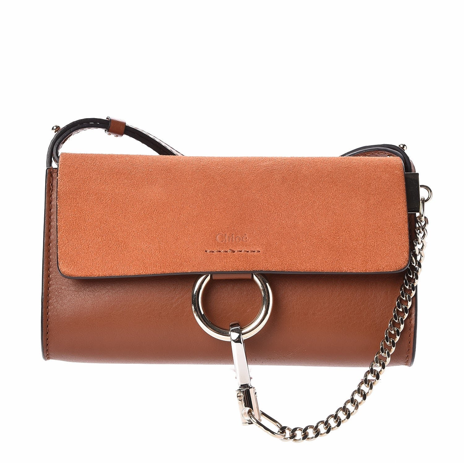 Chloe Suede Calfskin Mini Faye Shoulder Bag Tobacco 1 of 7