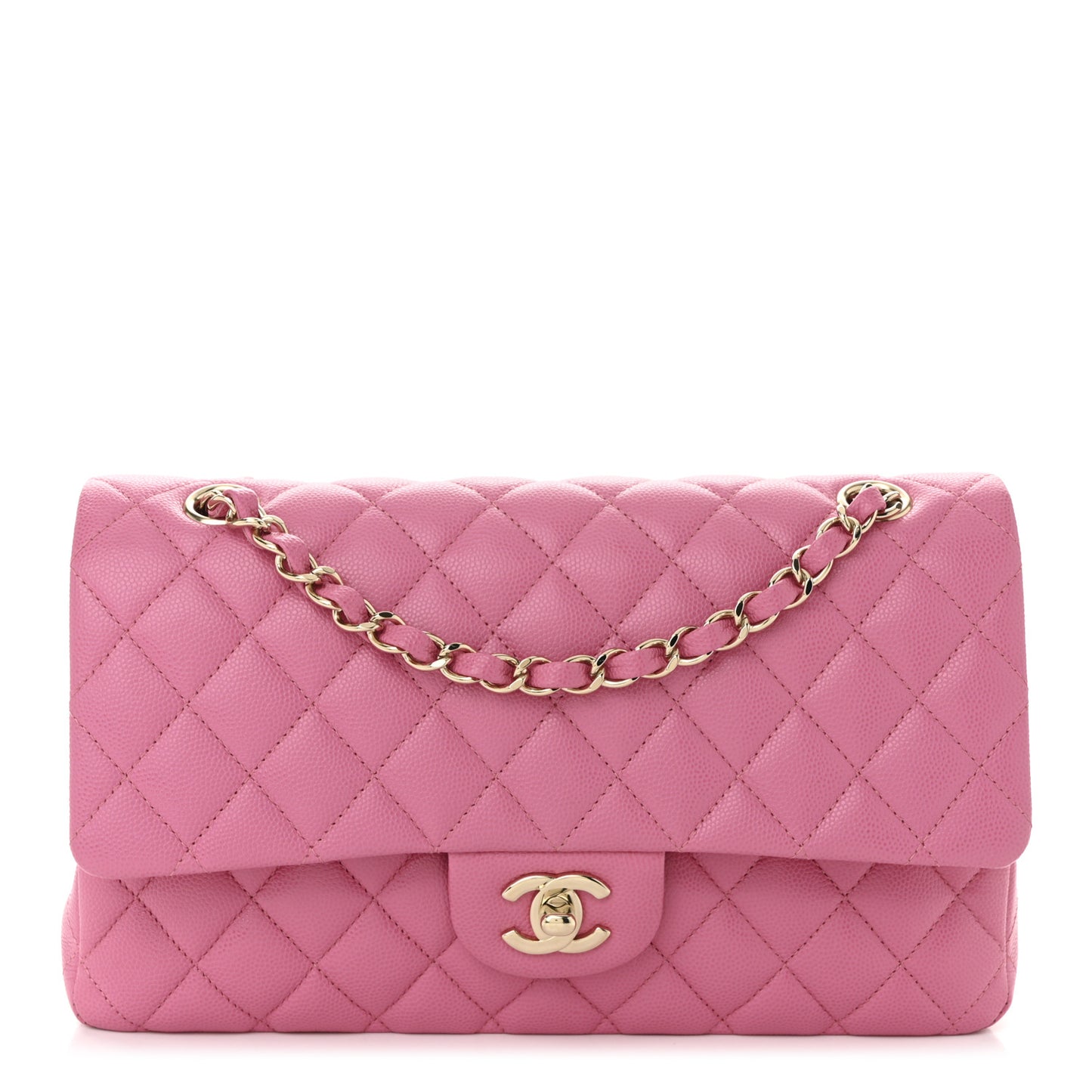 Caviar Quilted Medium Double Flap Pink