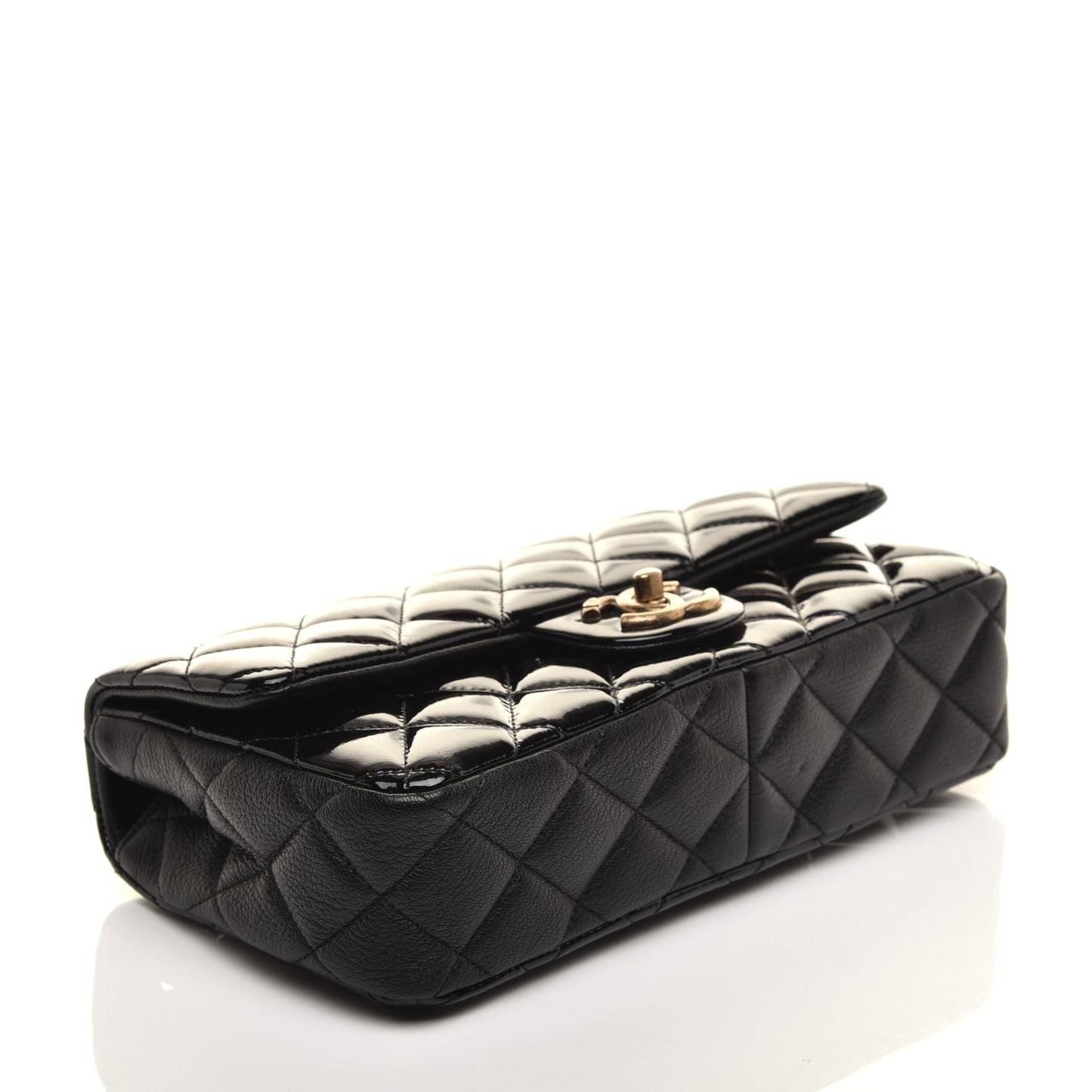 Patent Goatskin Quilted Medium CC Eyelet Flap Black