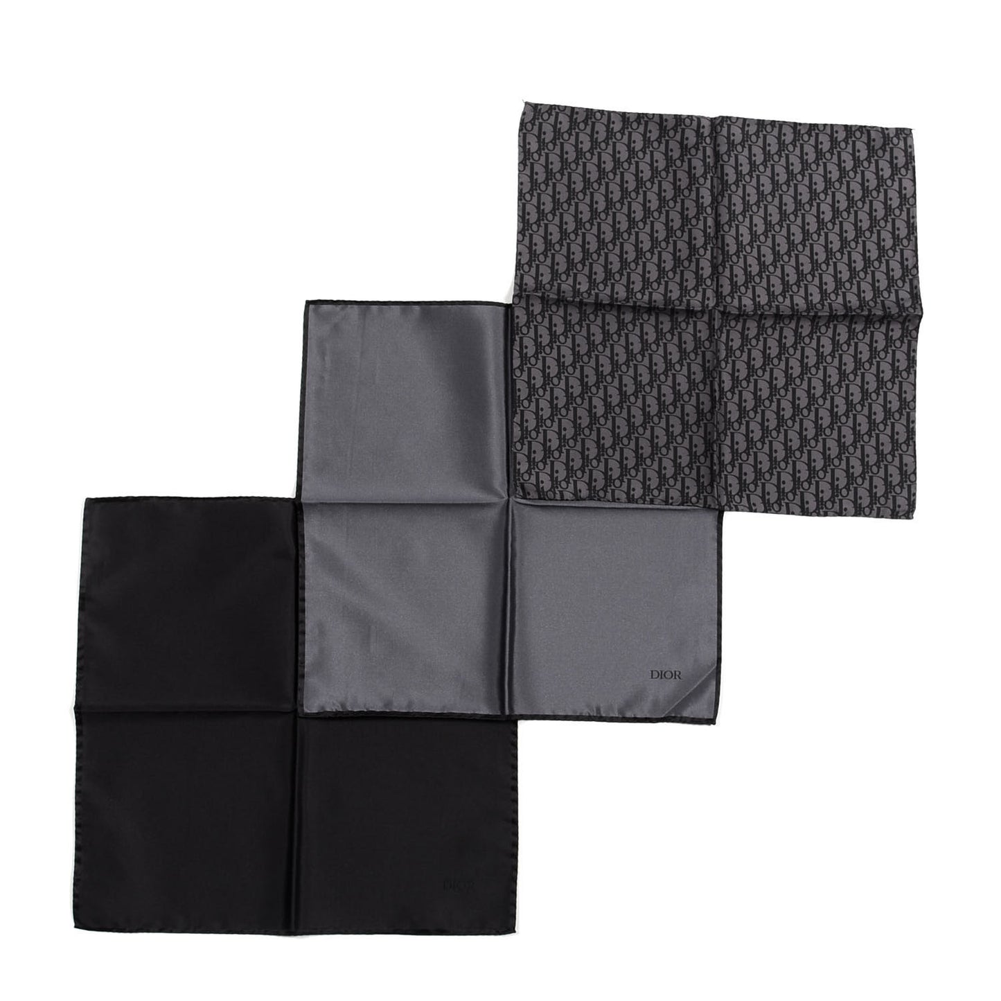 Silk Monogram Pocket Squares Set of 3 Black