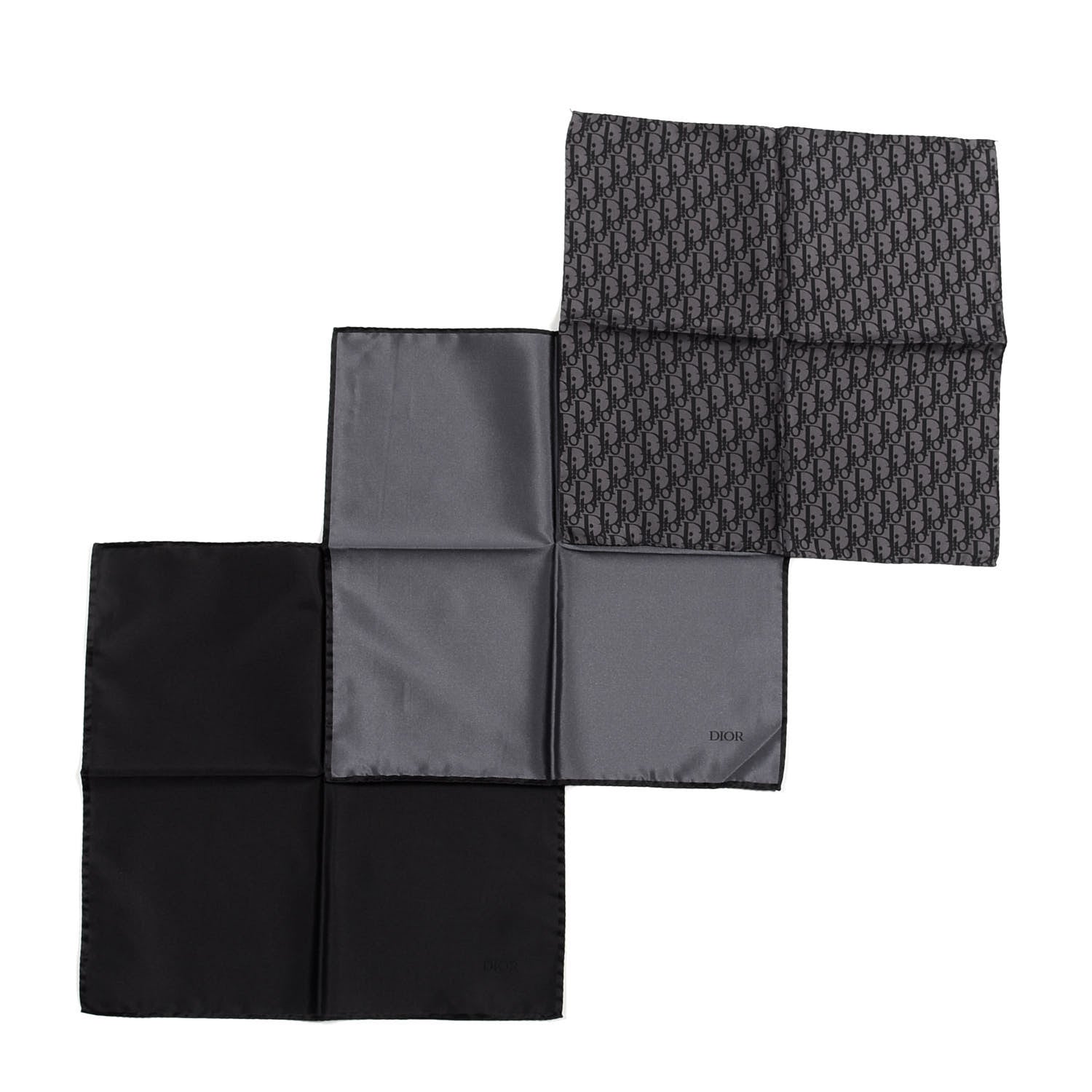 Christian Dior Silk Monogram Pocket Squares Set of 3 Black 1 of 7