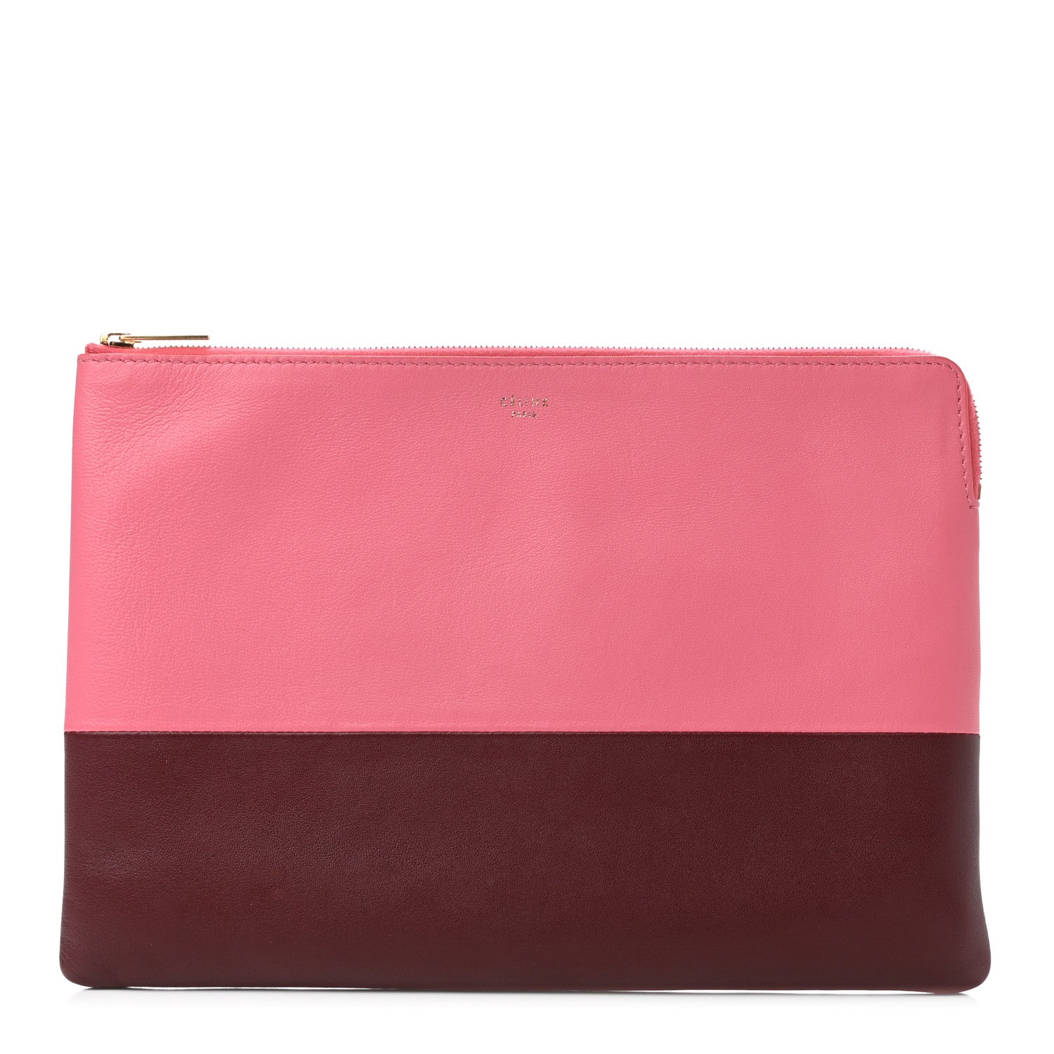 Celine Lambskin Bi-Color Solo Clutch Pouch Pink Rust 1 of 4