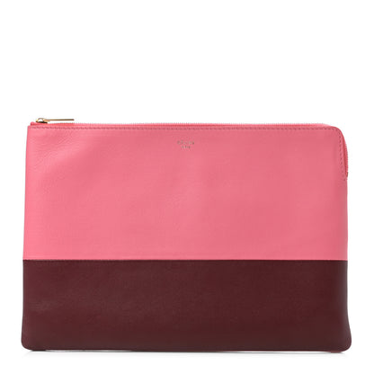 Celine Lambskin Bi-Color Solo Clutch Pouch Pink Rust 1 of 4