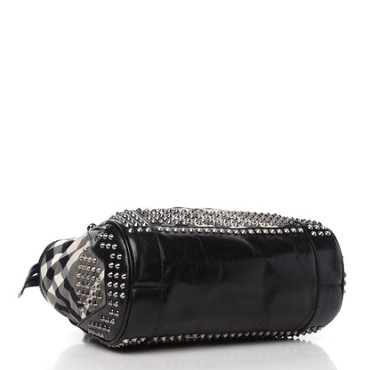Burberry Nylon Beat Check Studded Medium Edenham Satchel Black 4 of 11