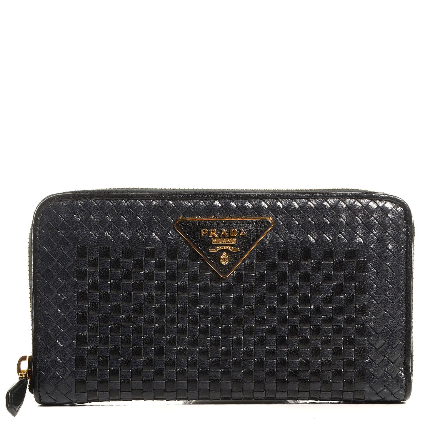 Goatskin Woven Zip Around Wallet Black