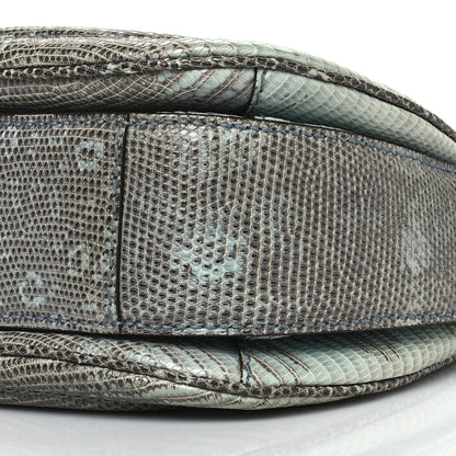 Gucci Calfskin Lizard Embossed Medium New Bamboo Top Handle Bag Blue 9 of 11